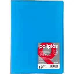 CARPETA POLIPLAS CON FUNDAS DIN A4 10 FUNDAS PP SOLDADAS AL LOMO AZUL