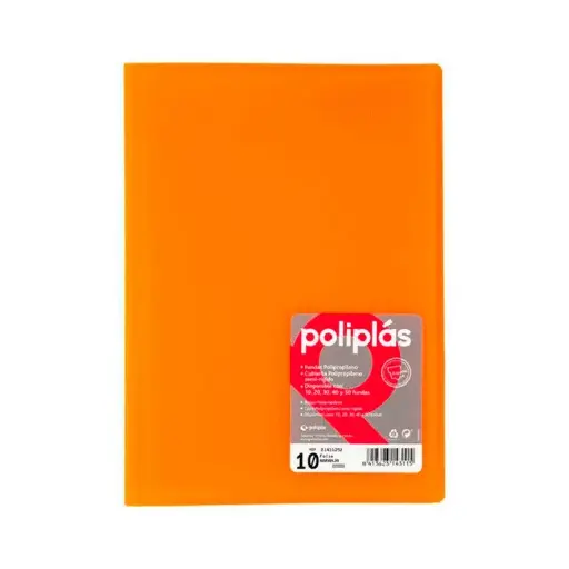 [180650] CARPETA POLIPLAS CON FUNDAS DIN A4 10 FUNDAS PP SOLDADAS AL LOMO NARANJA