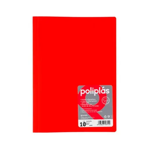 [180649] CARPETA POLIPLAS CON FUNDAS DIN A4 10 FUNDAS PP SOLDADAS AL LOMO ROJO