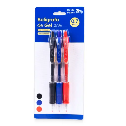 [081083] BOLÍGRAFO LUMIX GEL PRO 0,7 MM BLISTER 3 SURTIDOS RAYLU