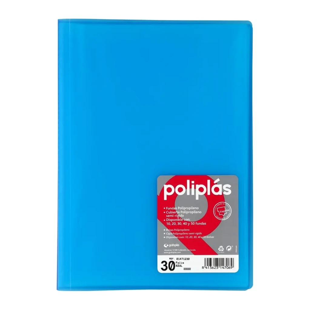 [180656] CARPETA POLIPLAS CON FUNDAS DIN A4 30 FUNDAS PP SOLDADAS AL LOMO AZUL
