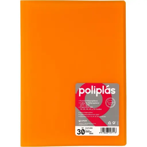 [180658] CARPETA POLIPLAS CON FUNDAS DIN A4 30 FUNDAS PP SOLDADAS AL LOMO NARANJA