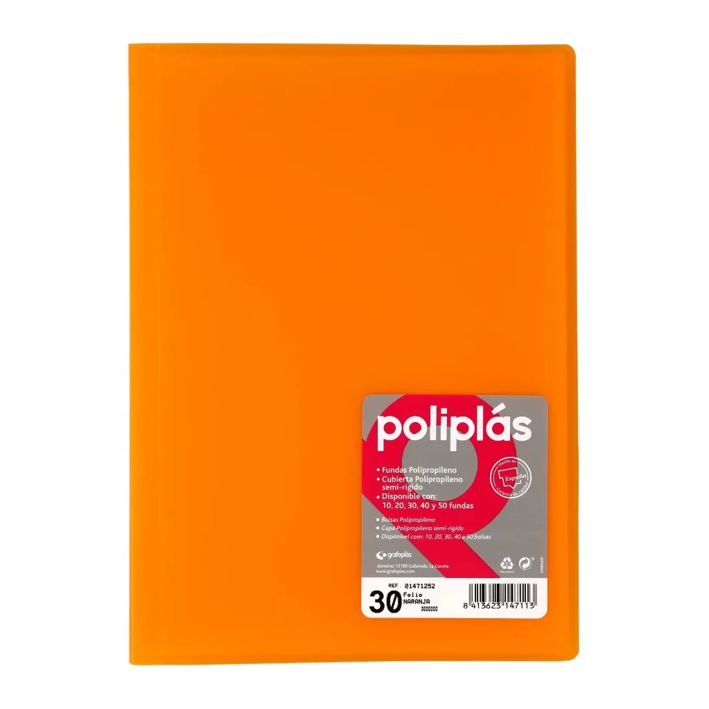 [180658] CARPETA POLIPLAS CON FUNDAS DIN A4 30 FUNDAS PP SOLDADAS AL LOMO NARANJA