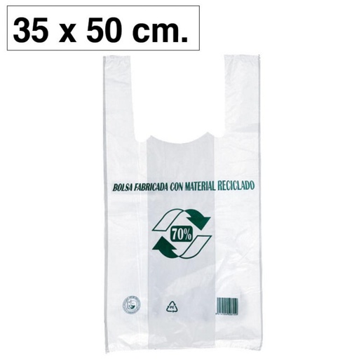 [003240] BOLSAS CAMISETA BLANCAS 35 × 50 CM · 50 MICRAS · PACK 100 UDS
