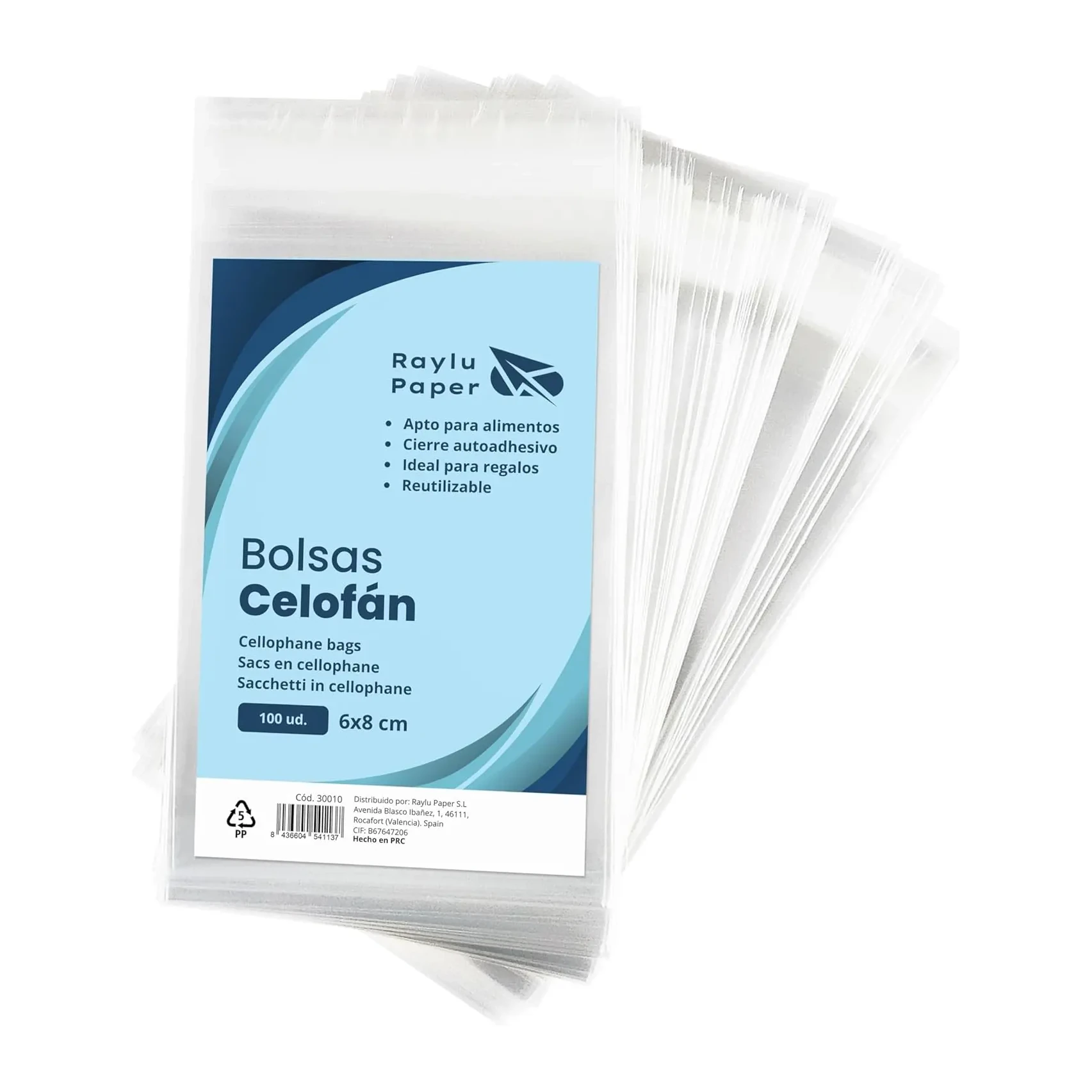 [30010] BOLSAS DE CELOFÁN 6X8CM TRANSPARENTE RAYLU PAPER PACK 100 UDS 