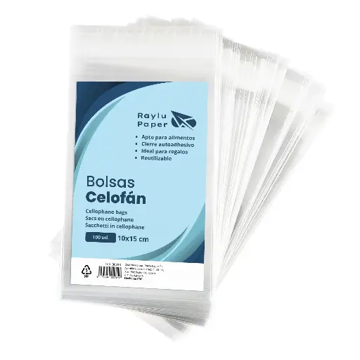 [30013] BOLSAS DE CELOFÁN TRANSPARENTE RAYLU PAPER 10 × 15 CM PACK 100 UDS