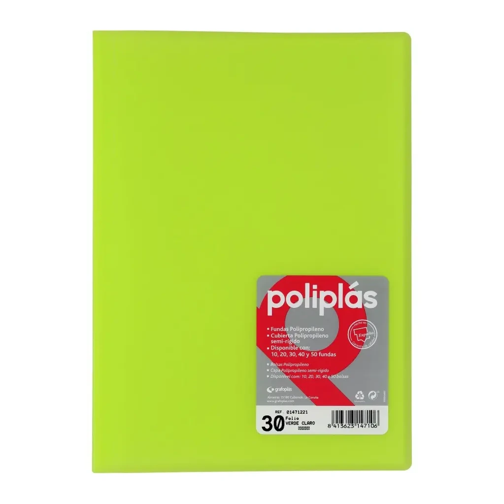 [180659] CARPETA POLIPLAS CON FUNDAS DIN A4 30 FUNDAS PP SOLDADAS AL LOMO VERDE
