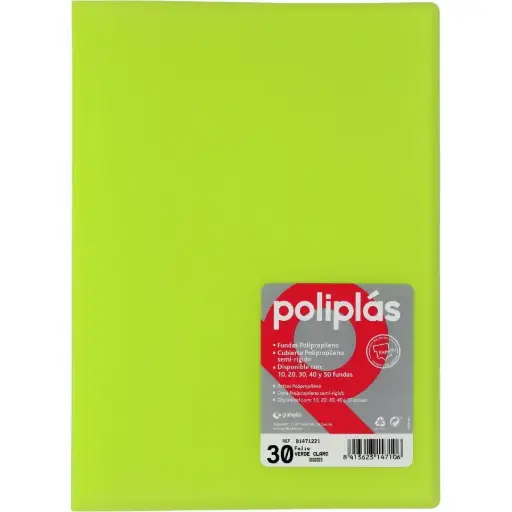 [180659] CARPETA POLIPLAS CON FUNDAS DIN A4 30 FUNDAS PP SOLDADAS AL LOMO VERDE