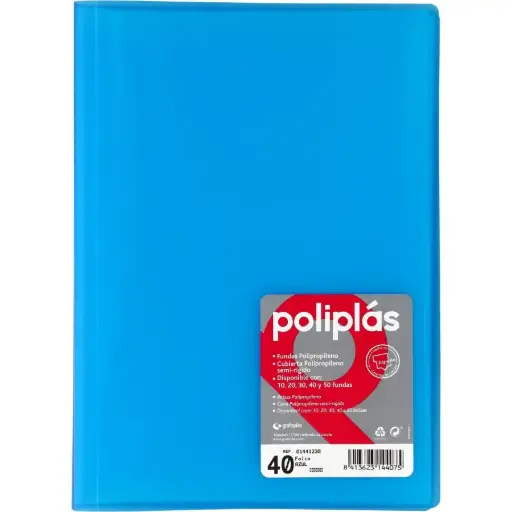 [180660] CARPETA POLIPLAS CON FUNDAS DIN A4 40 FUNDAS PP SOLDADAS AL LOMO AZUL