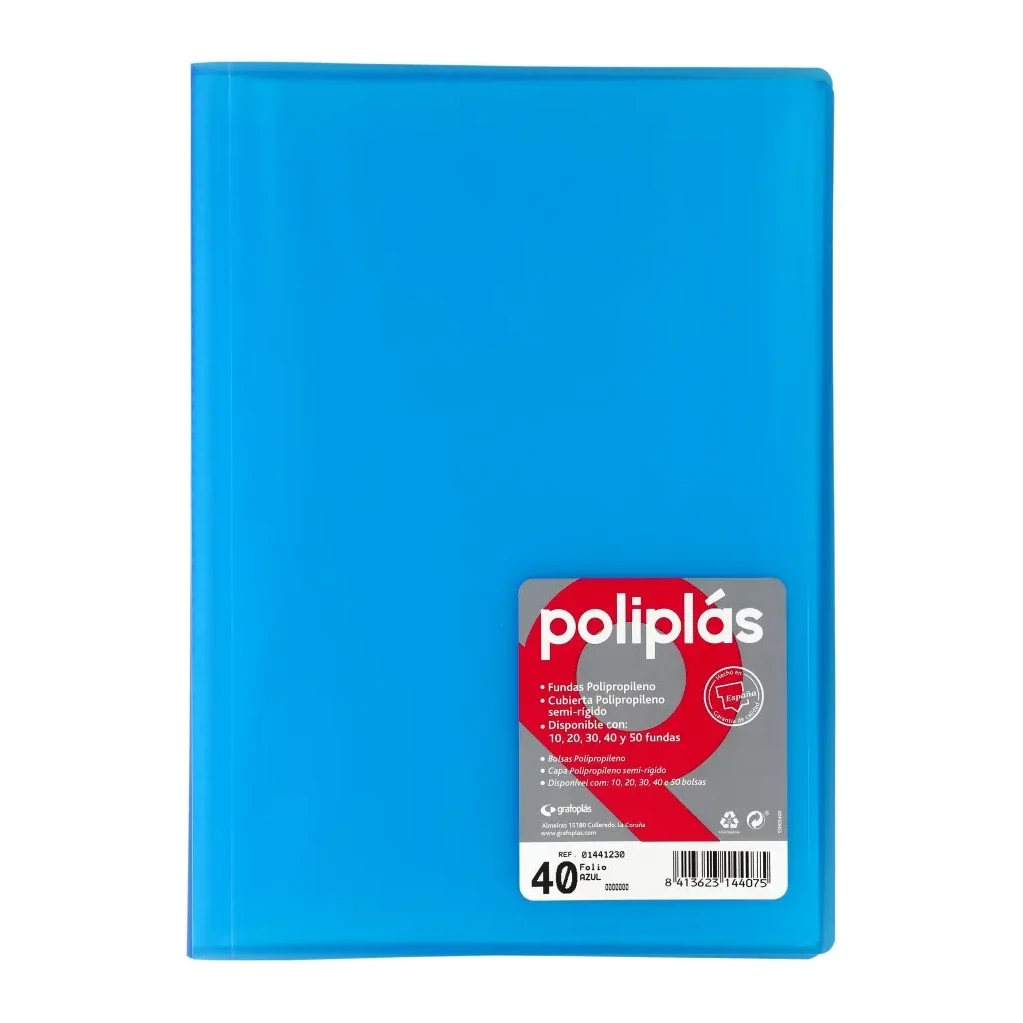 [180660] CARPETA POLIPLAS CON FUNDAS DIN A4 40 FUNDAS PP SOLDADAS AL LOMO AZUL