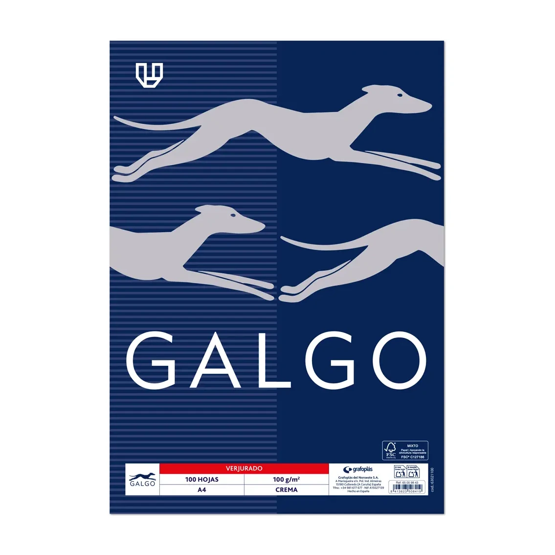 [002277] PAPEL A4 VERJURADO GALGO 100G 100 HOJAS CREMA