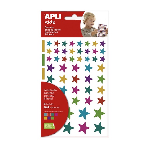 [028457] PEGATINAS APLI ESTRELLAS MULTICOLOR 6 HOJAS