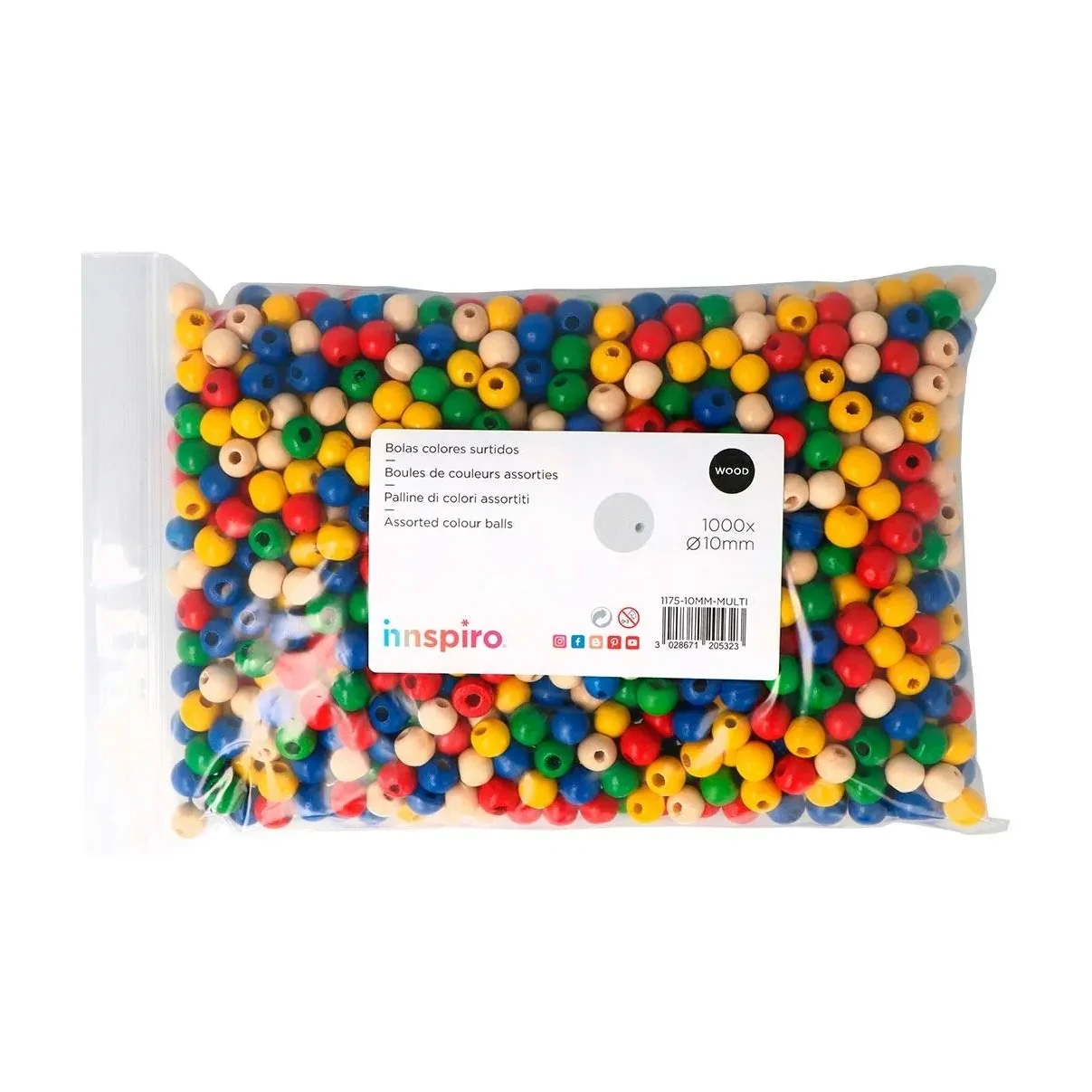 [826262] CUENTA MADERA BOLA MIX 10MM 1000UUDS