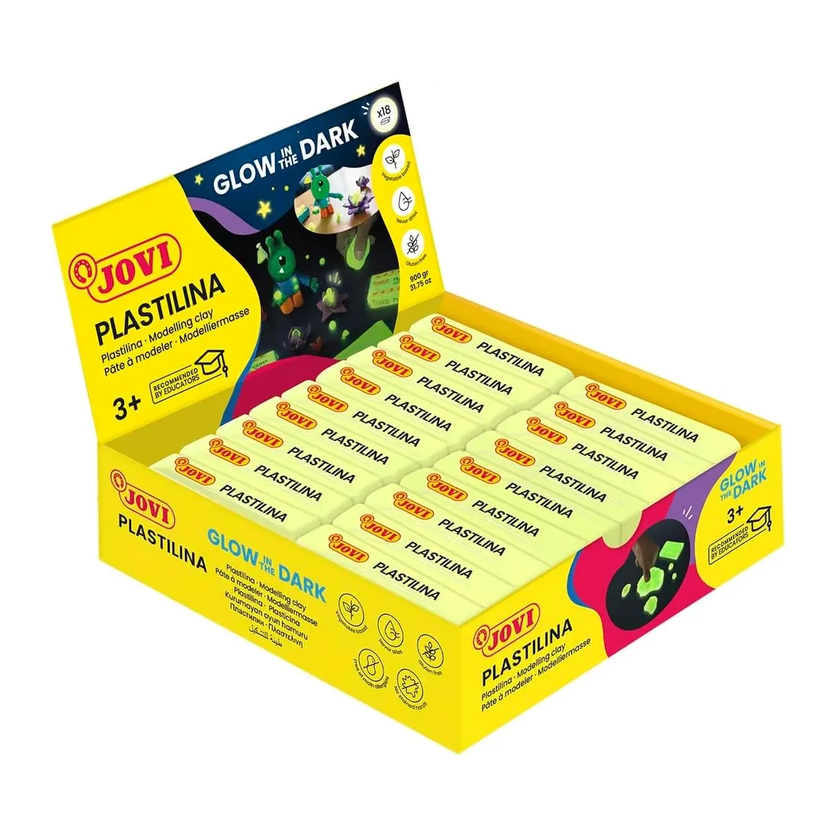 [826275] PLASTILINA JOVI 50GR LUMINISCENTE 18UD BRILLA EN LA OSCURIDAD