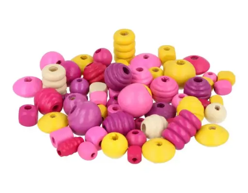[826539] CUENTAS MADERA MIX FORMAS DIAMETRO DE 19MM 500GR APROX.