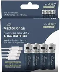[167146] PILAS RECARGABLES MEDIARANGE AA USB-C 1.5V 1400mAh 4 UNIDADES 