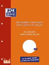 RECAMBIO A4 OXFORD 4 TALADROS LISO 90 GRAMOS 100 HOJAS  