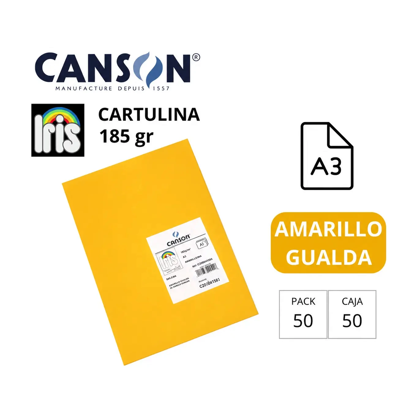 [800583] CARTULINA CANSON IRIS A3 AMARILLO GUALDA 