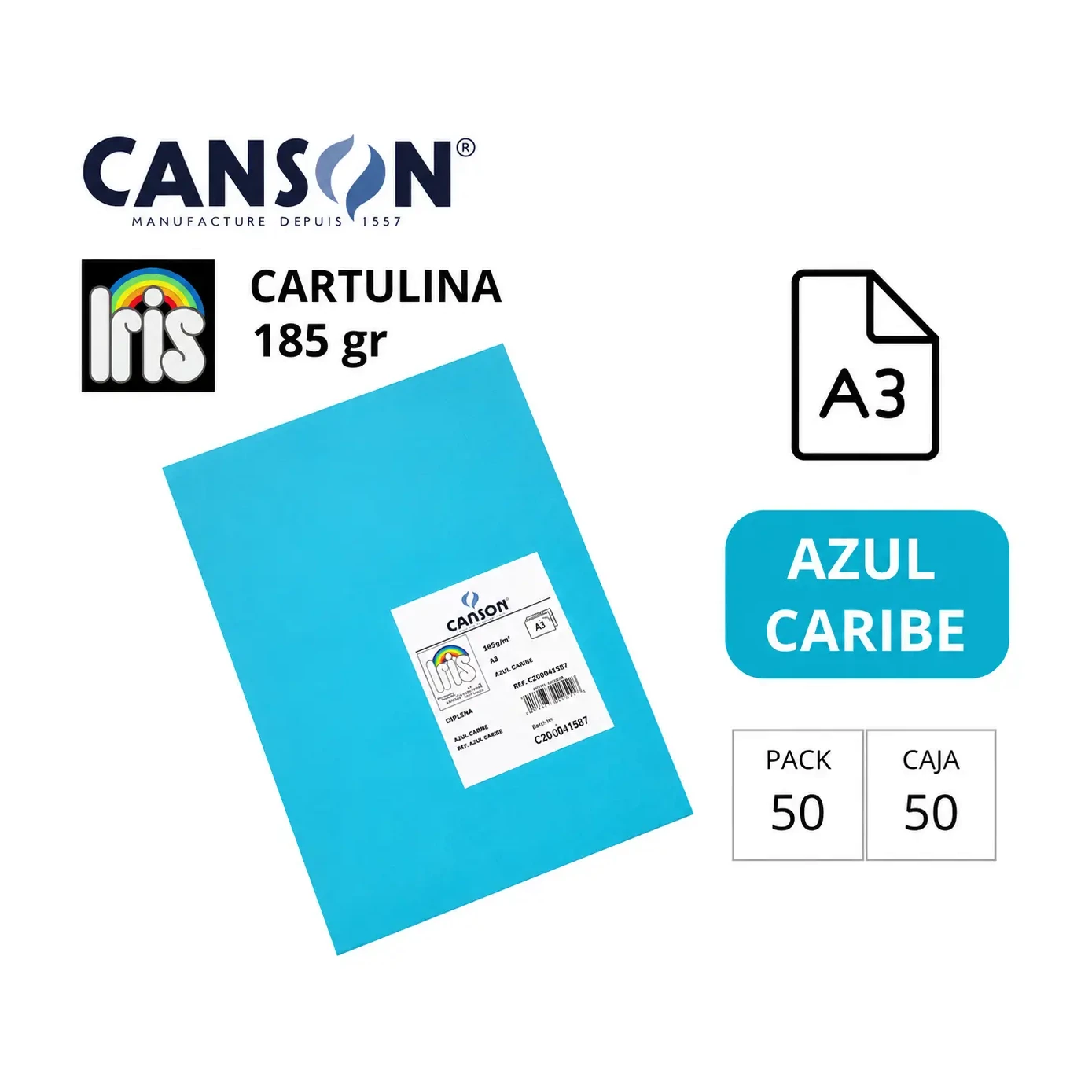 [800584] CARTULINA CANSON IRIS A3 AZUL CARIBE