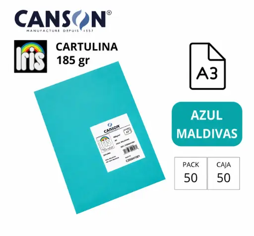 [800585] CARTULINA CANSON IRIS A3 AZUL MALDIVAS