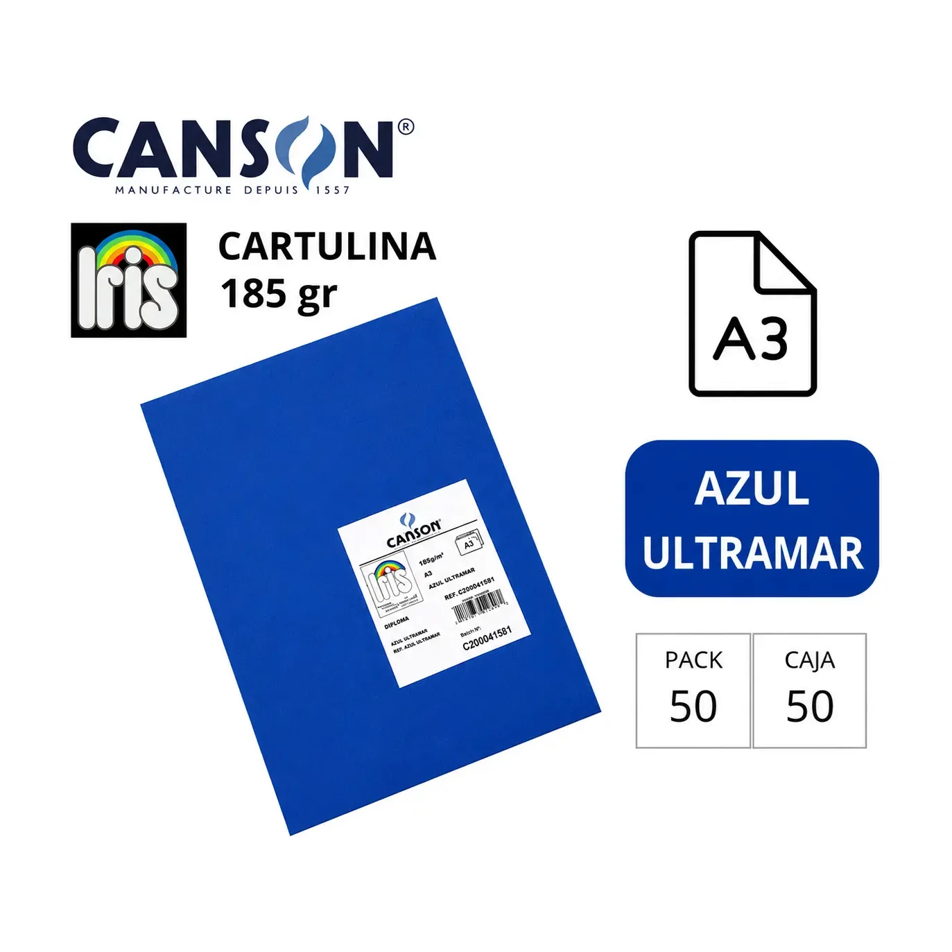 [800586] CARTULINA CANSON IRIS A3 AZUL ULTRAMAR 