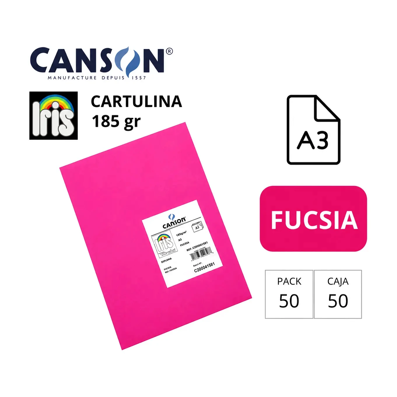 [800587] CARTULINA CANSON IRIS A3 FUCSIA