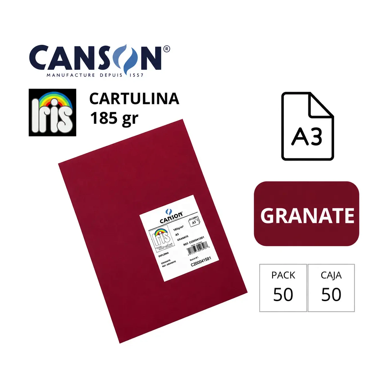 [800588] CARTULINA CANSON IRIS A3 GRANATE