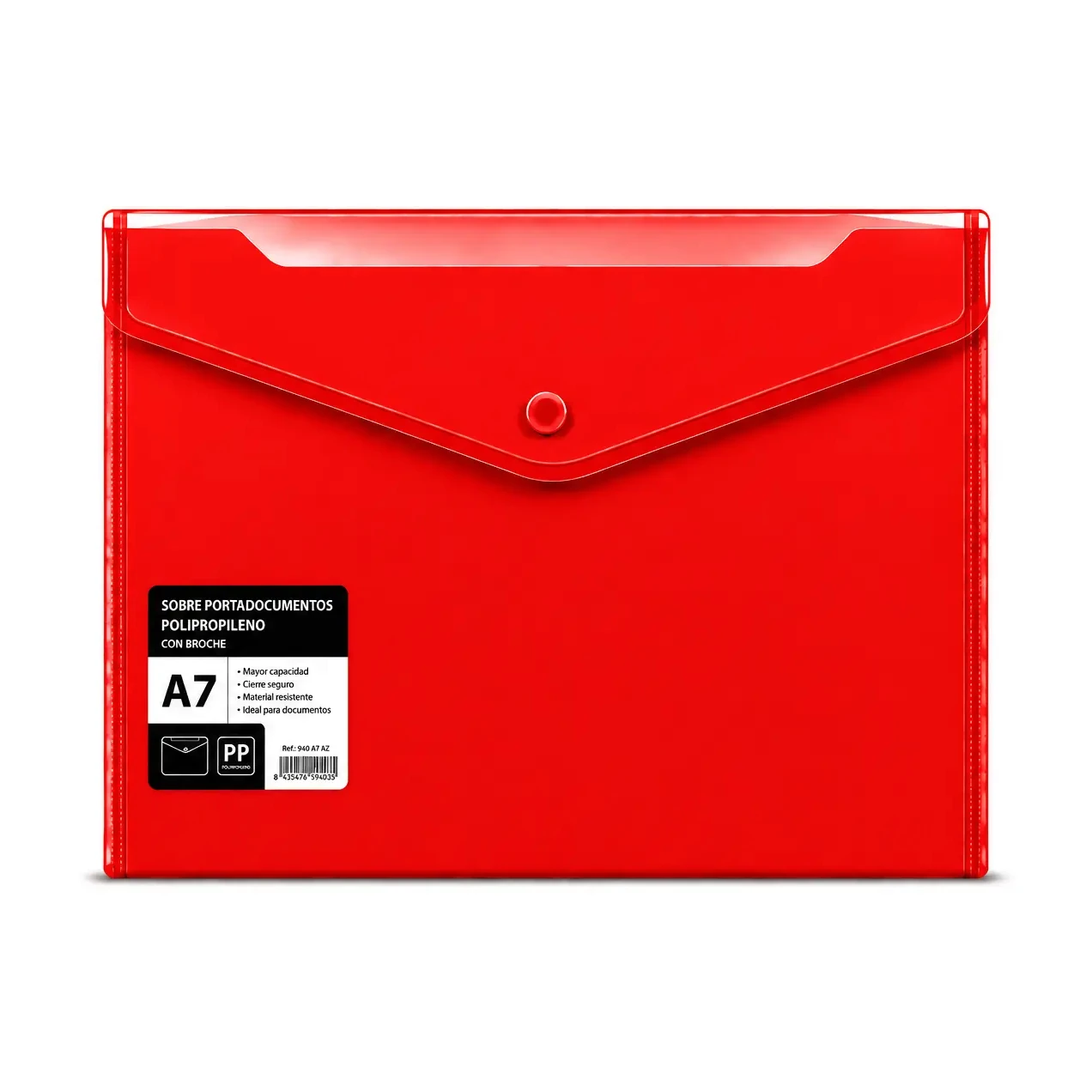 [800593] SOBRE PORTADOCUMENTOS POLIPROPILENO CON BROCHE CHEQUERA ROJO 225X125