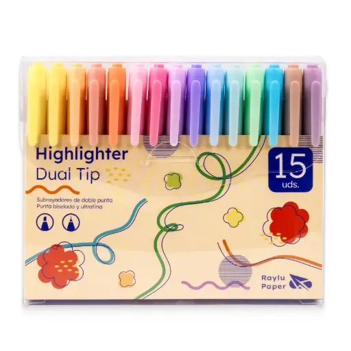 [649152] MARCADOR FLUORESCENTE DOBLE PUNTA 15 COLORES RAYLU