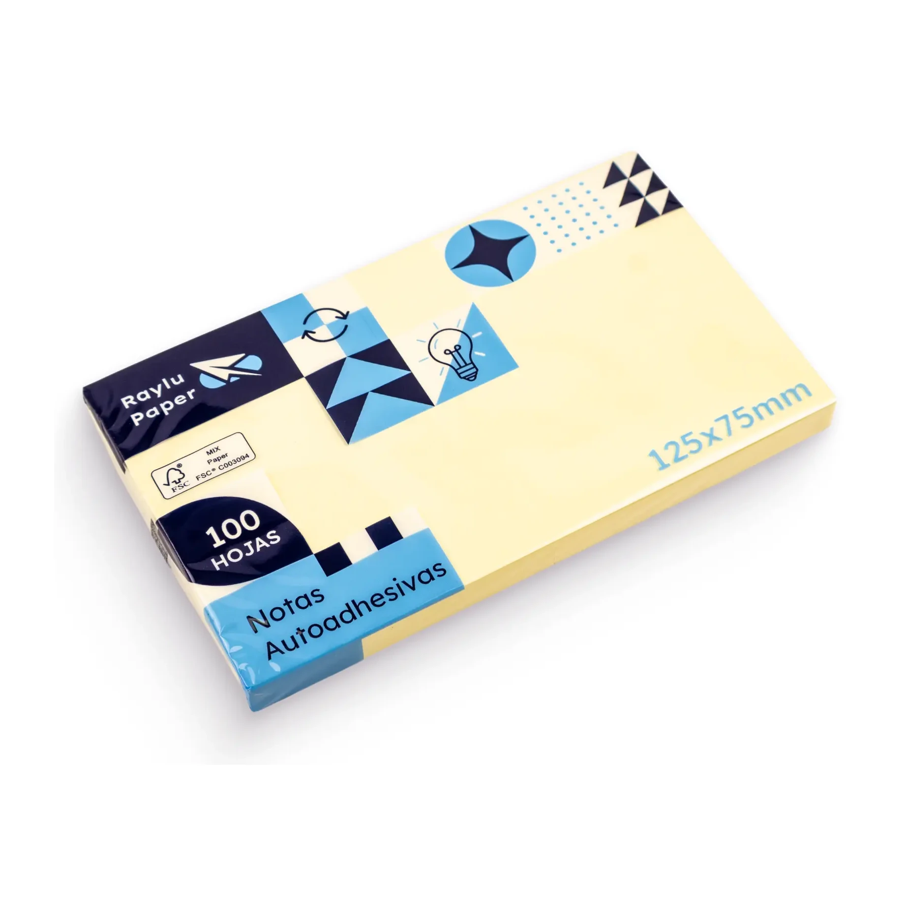 [005101] NOTAS ADHESIVAS 75x125MM TACO DE 100 HOJAS AMARILLO BLISTER 1 UD RAYLU