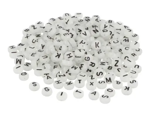 [800649] CUENTAS DE PLASTICO LETRAS Y ABECEDARIO FOSFORESCENTE  7MM.1200UD
