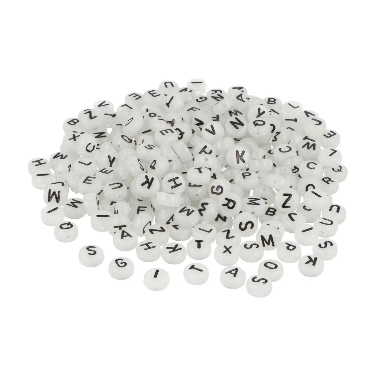[800649] CUENTAS DE PLASTICO LETRAS Y ABECEDARIO FOSFORESCENTE  7MM.1200UD