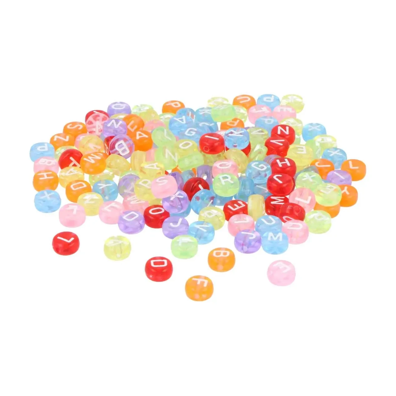 [800650] CUENTAS DE PLASTICO LETRAS Y ABECEDARIO FOSFORESCENTE  7MM.1200UD 