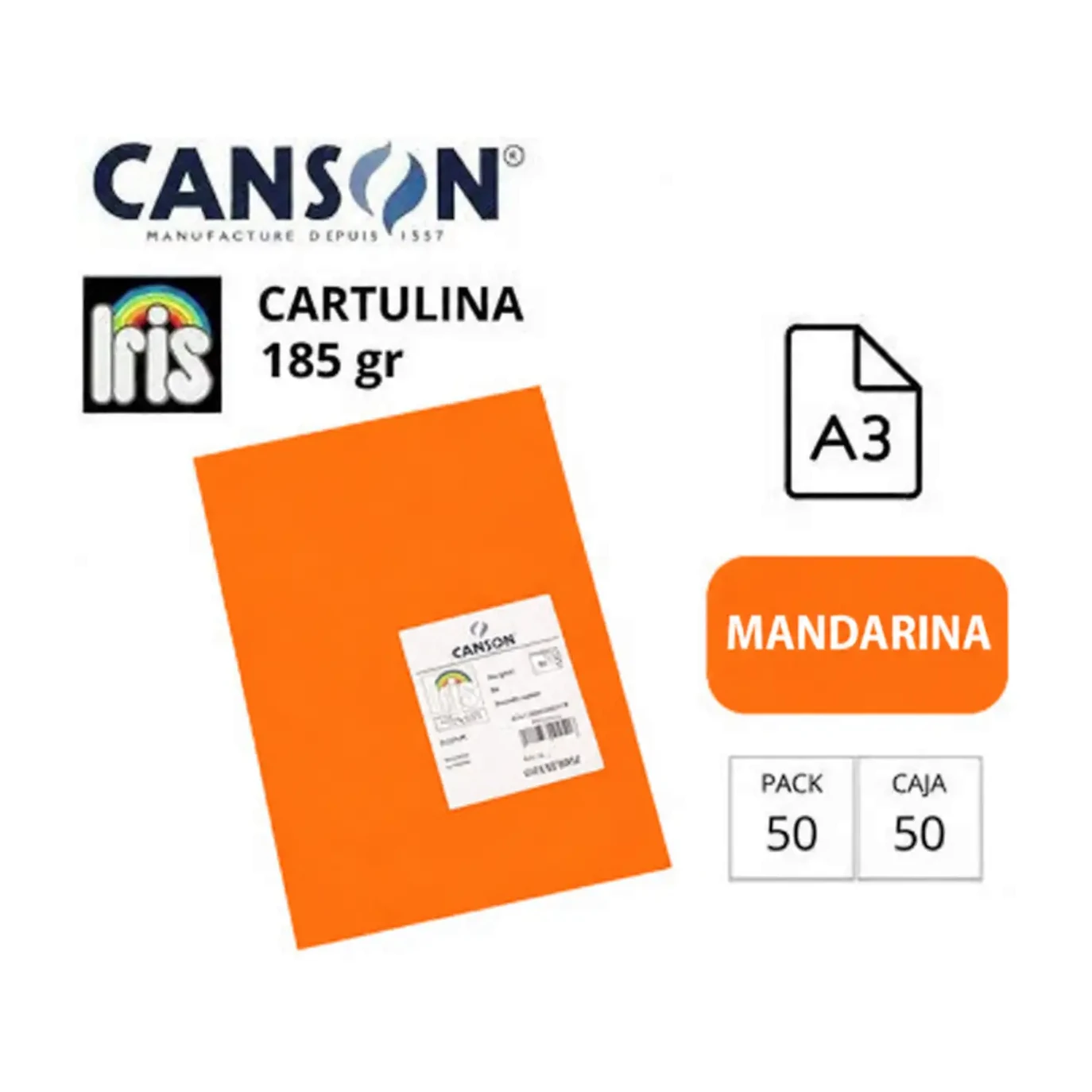 [701250] CARTULINA CANSON IRIS A3 MANDARINA