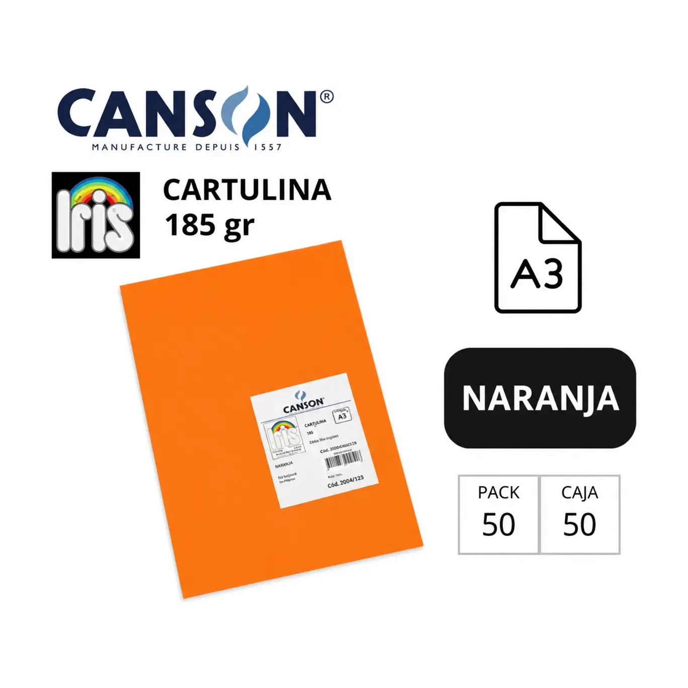 [70126] CARTULINA CANSON IRIS A3 NARANJA