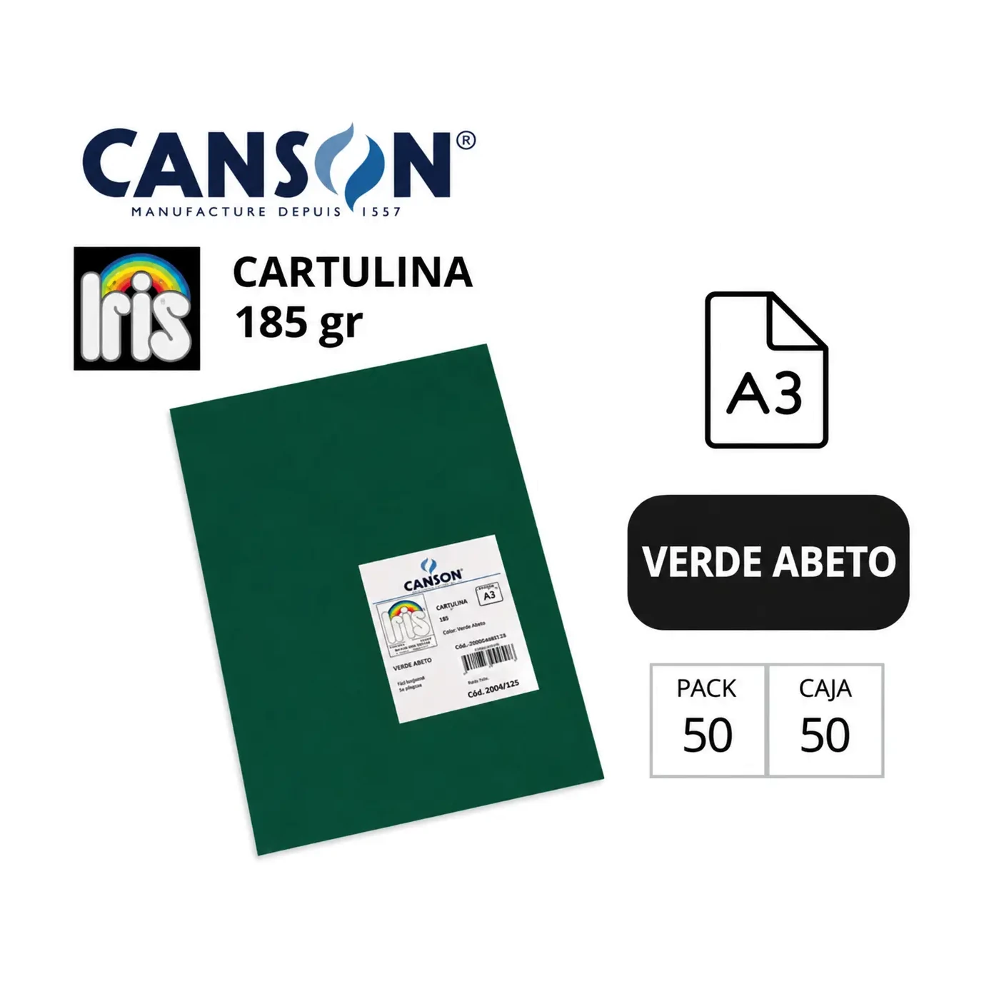 [70133] CARTULINA CANSON IRIS A3 VERDE ABETO