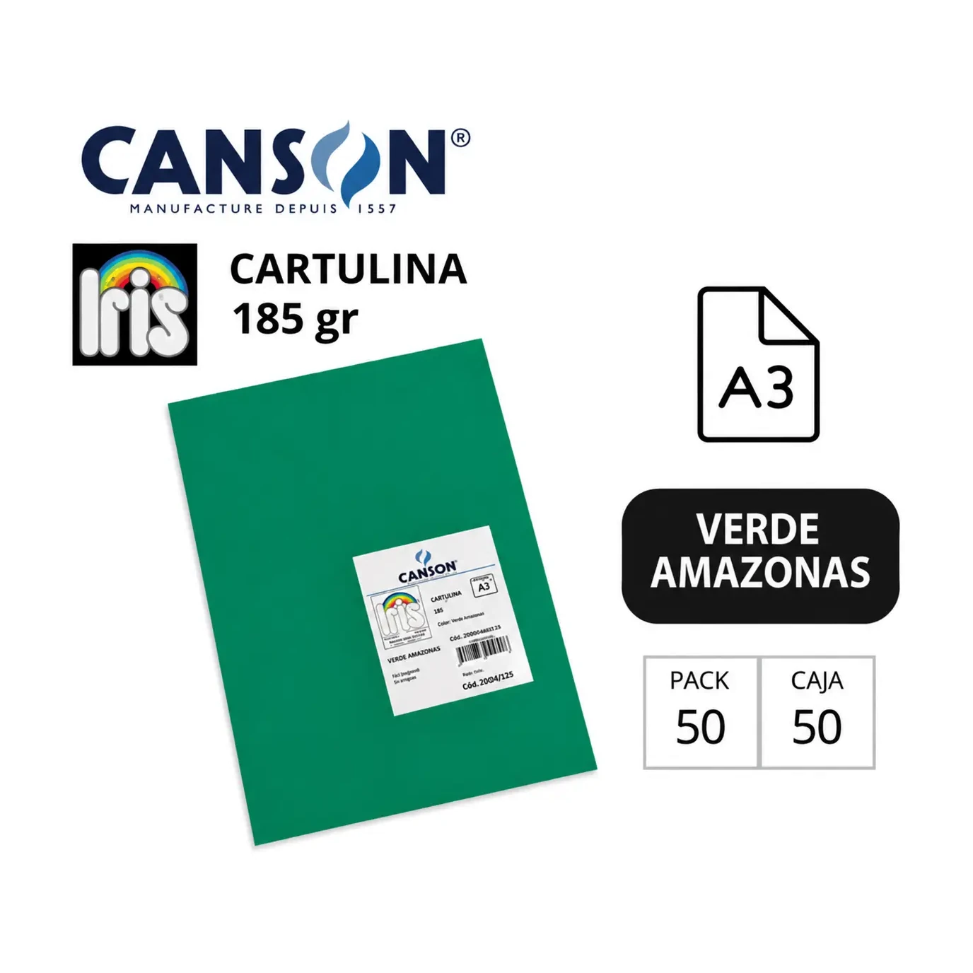 [70134] CARTULINA CANSON IRIS A3 VERDE AMAZONAS