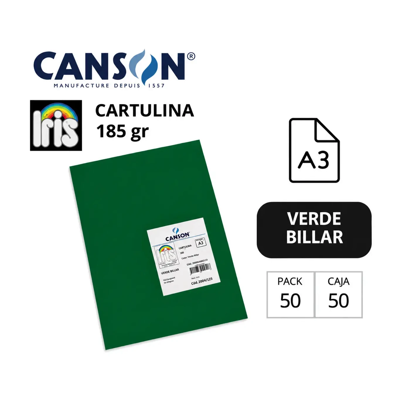 [70135] CARTULINA CANSON IRIS A3 VERDE BILLAR
