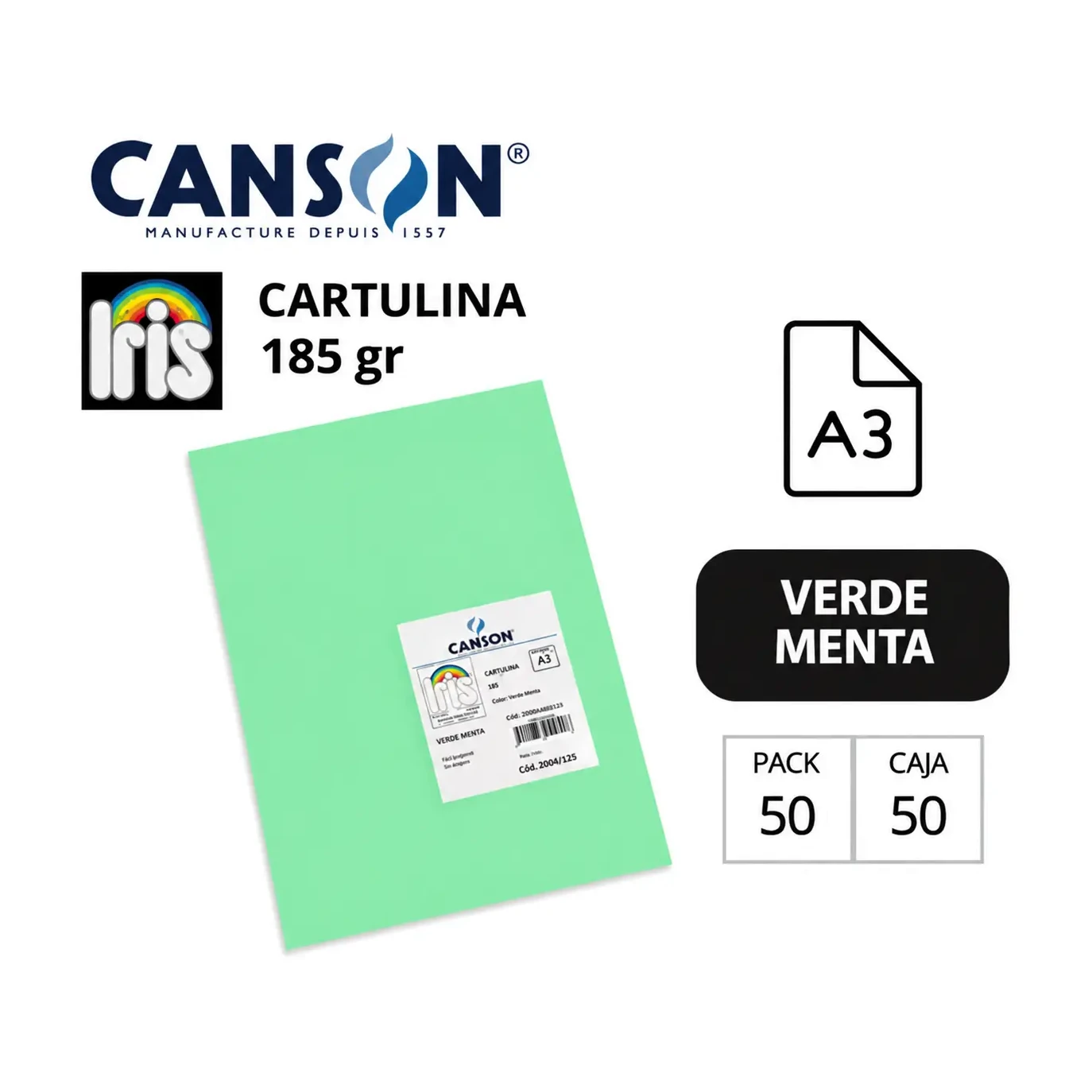 [700136] CARTULINA CANSON IRIS A3 VERDE MENTA 