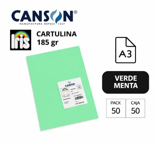 [700136] CARTULINA CANSON IRIS A3 VERDE MENTA 