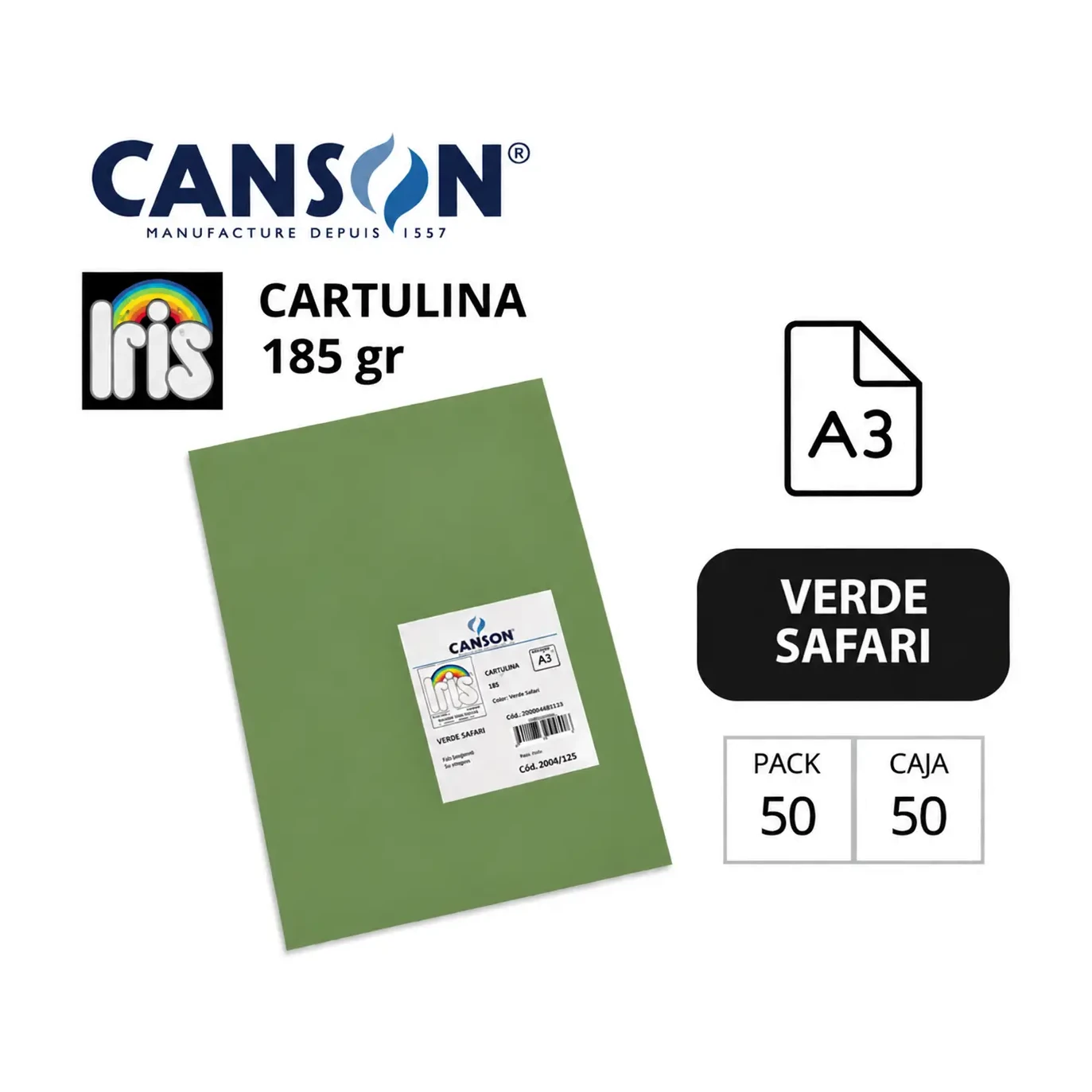 [70137] CARTULINA CANSON IRIS A3 VERDE SAFARI