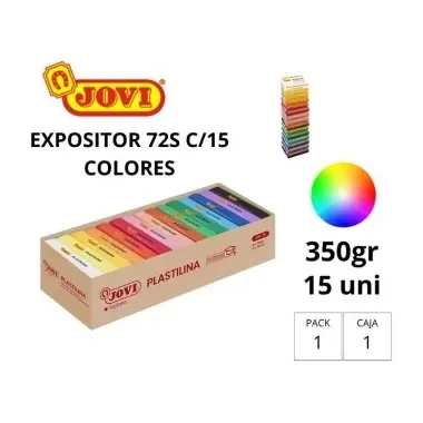 [630135] PLASTILINA JOVI GRANDE 72S CAJA DE 15 UNIDADES COLORES SURTIDOS 350G