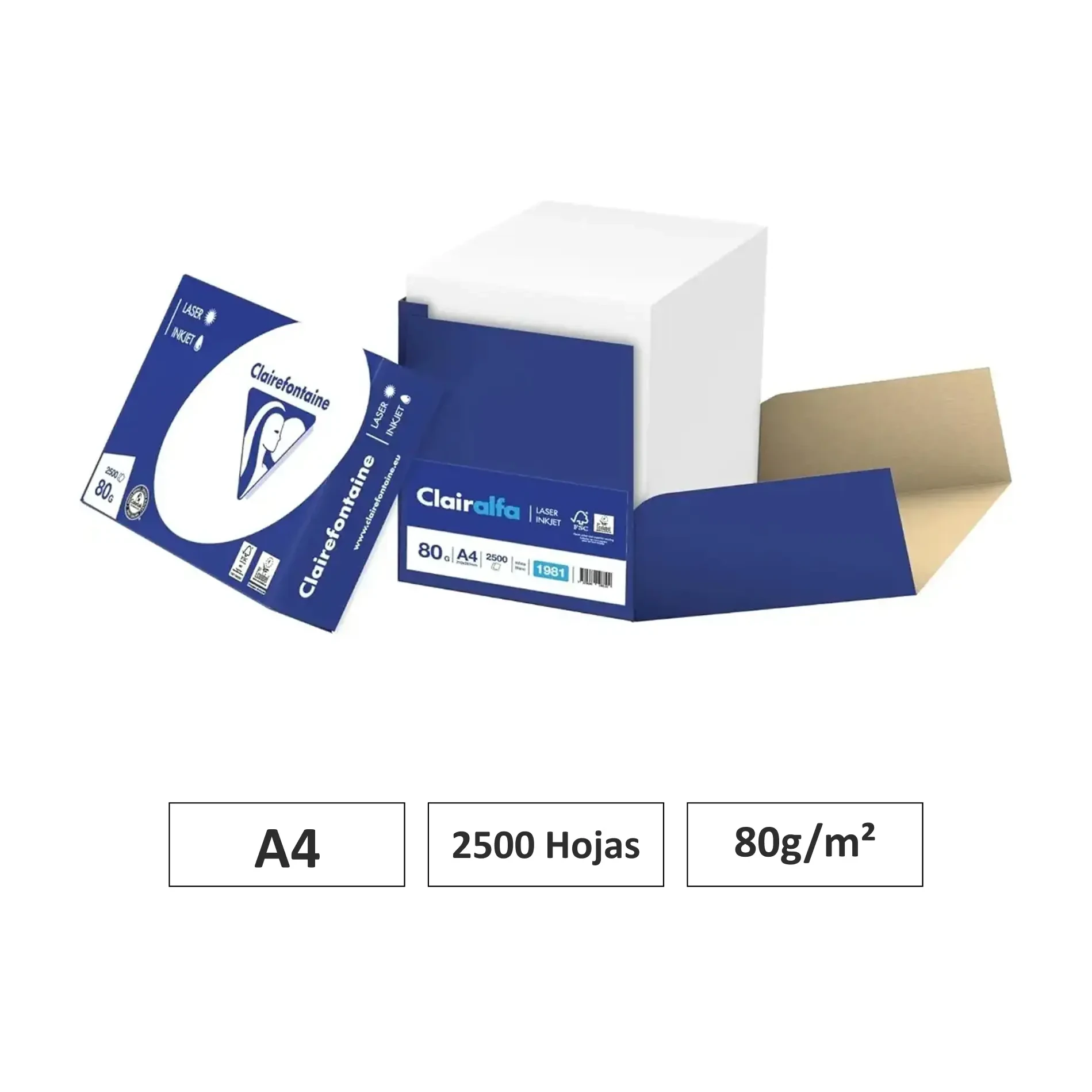 [541689] PAPEL A4 CLAIRALFA 80G CAJA DE 2500 HOJAS 