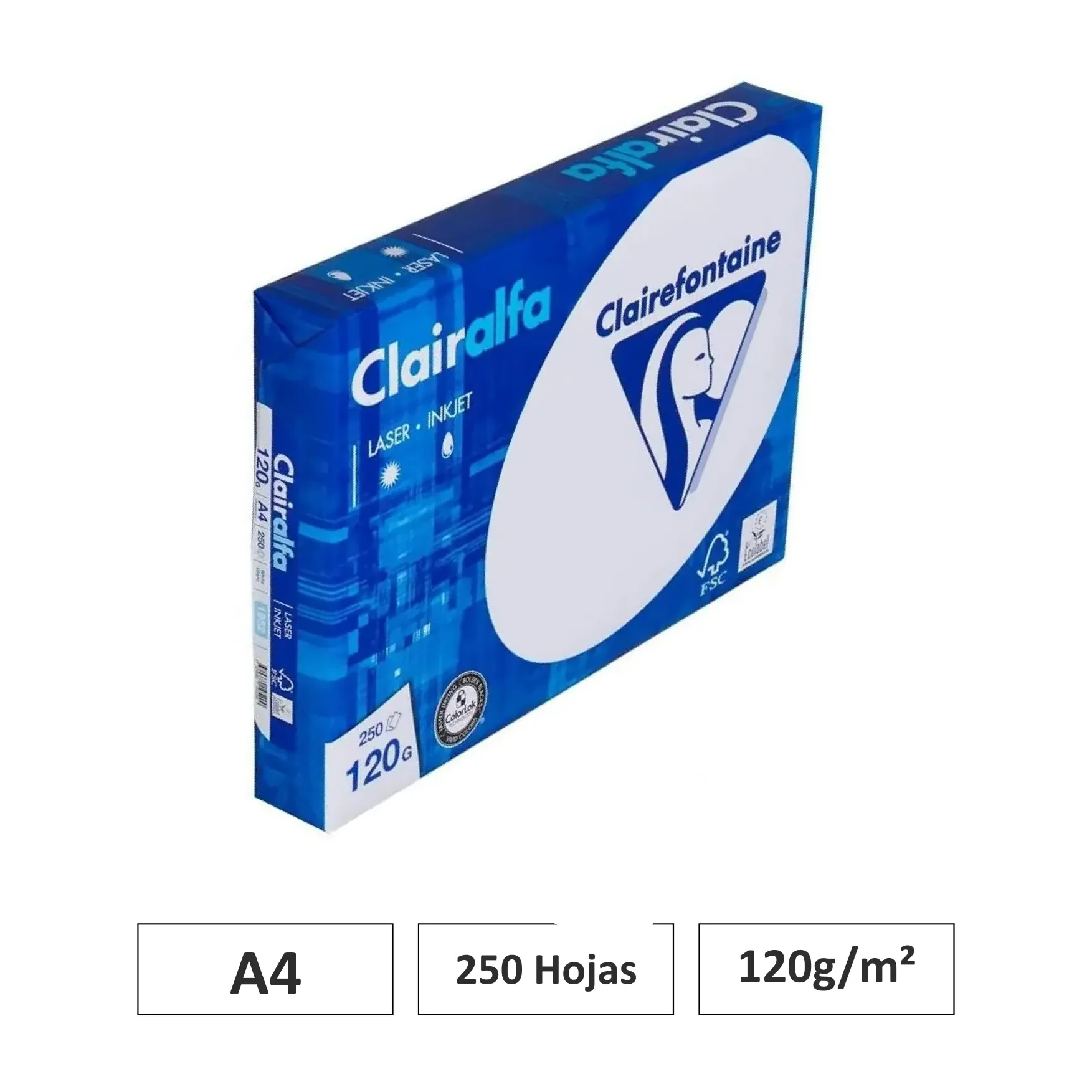 [541694] PAPEL A4 120GR BLANCO 250 HOJAS CLAIREFONTAINE