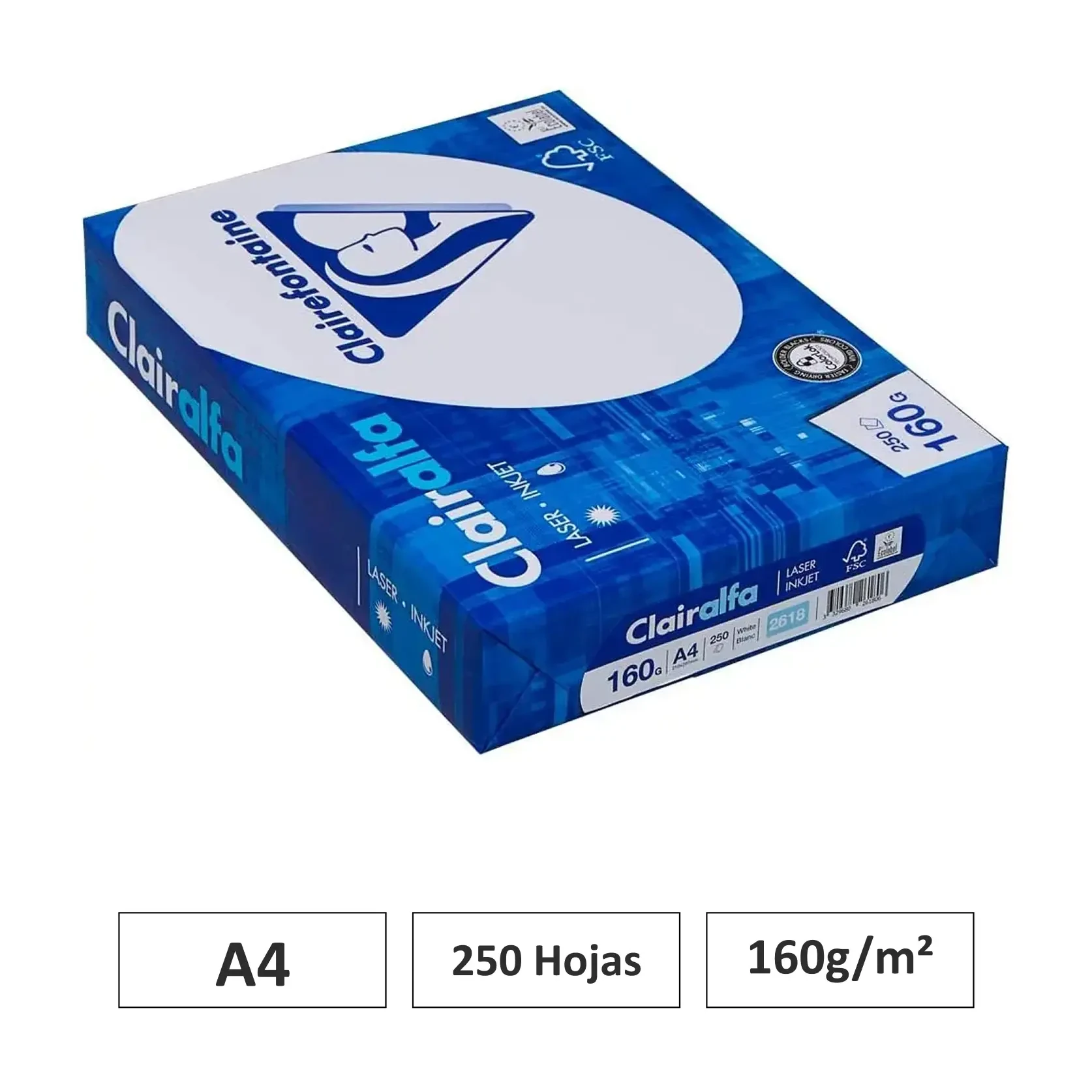 [541695] PAPEL A4 160GR BLANCO 250 HOJAS CLAIREFONTAINE