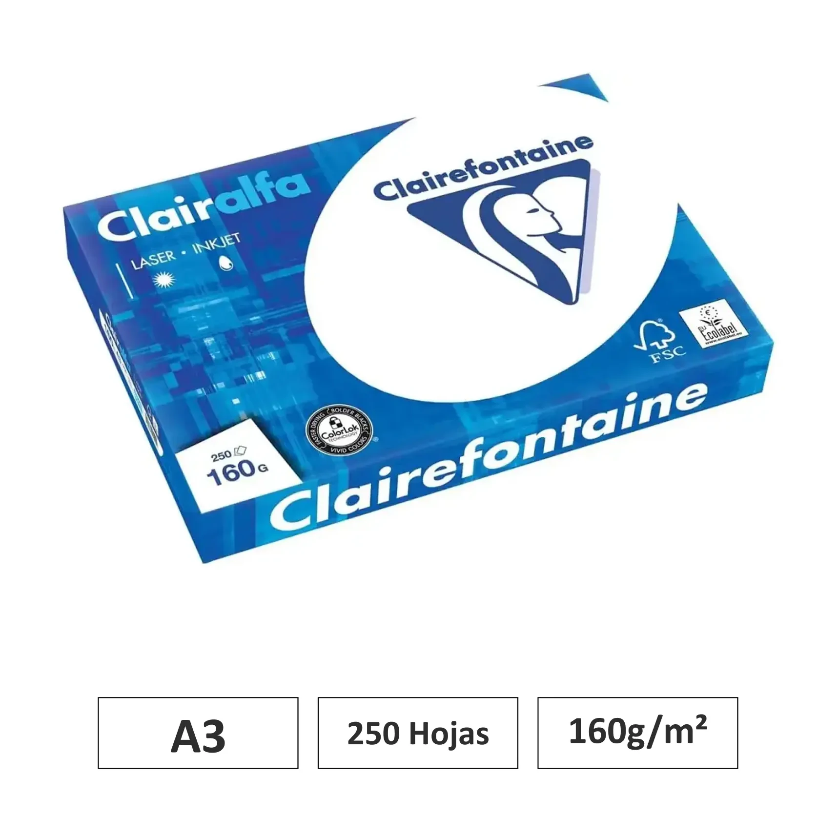 [541696] PAPEL CLAIRALFA BLANCO A3 250 HOJAS 160G CLAIREFONTAINE