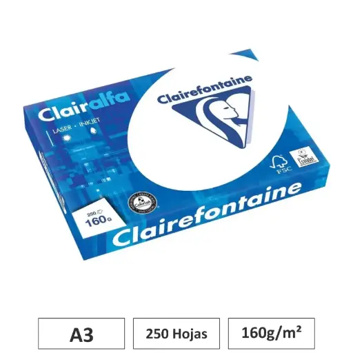 [541696] PAPEL CLAIRALFA BLANCO A3 250 HOJAS 160G CLAIREFONTAINE