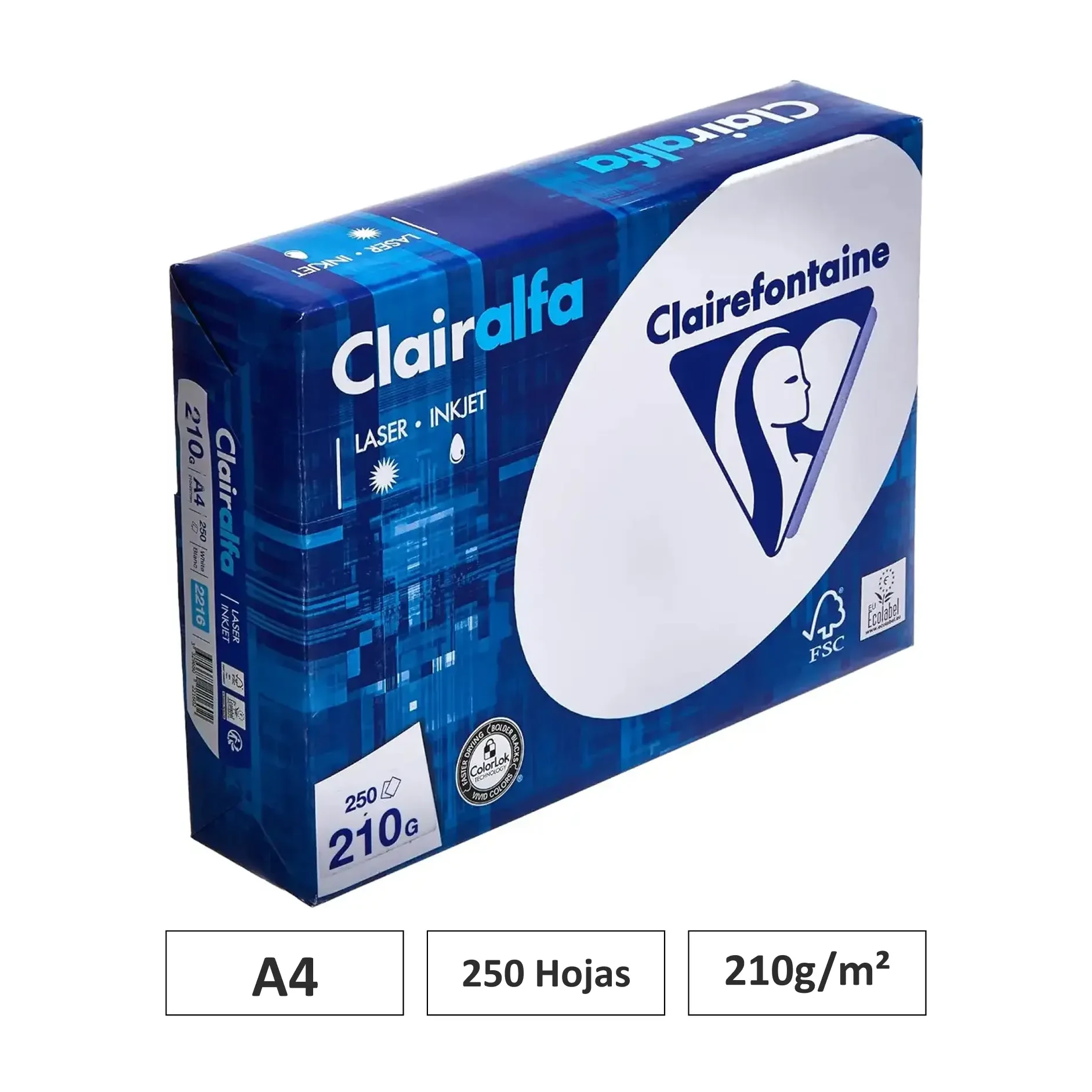 [541697] PAPEL A4 210GR BLANCO 250 HOJAS CLAIREFONTAINE