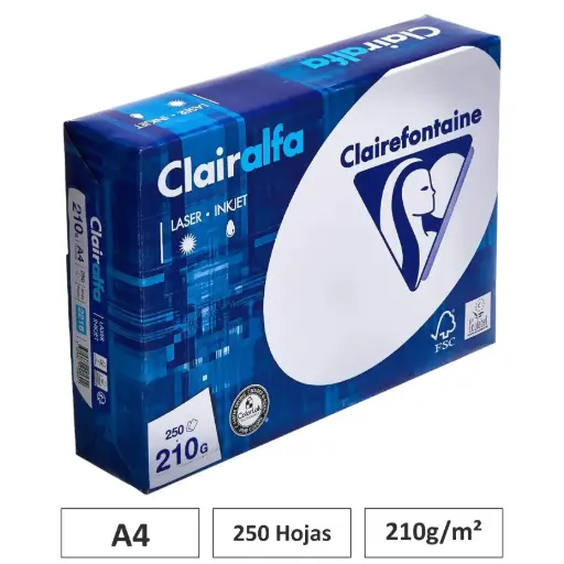[541697] PAPEL A4 210GR BLANCO 250 HOJAS CLAIREFONTAINE