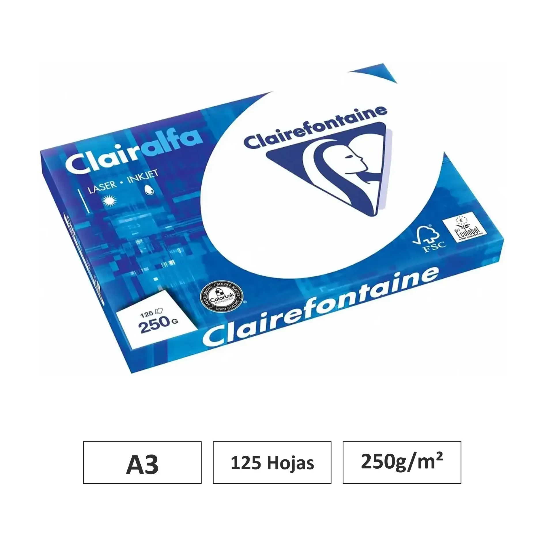 [541701] PAPEL CLAIRALFA BLANCO A3 125 HOJAS 250G CLAIREFONTAINE